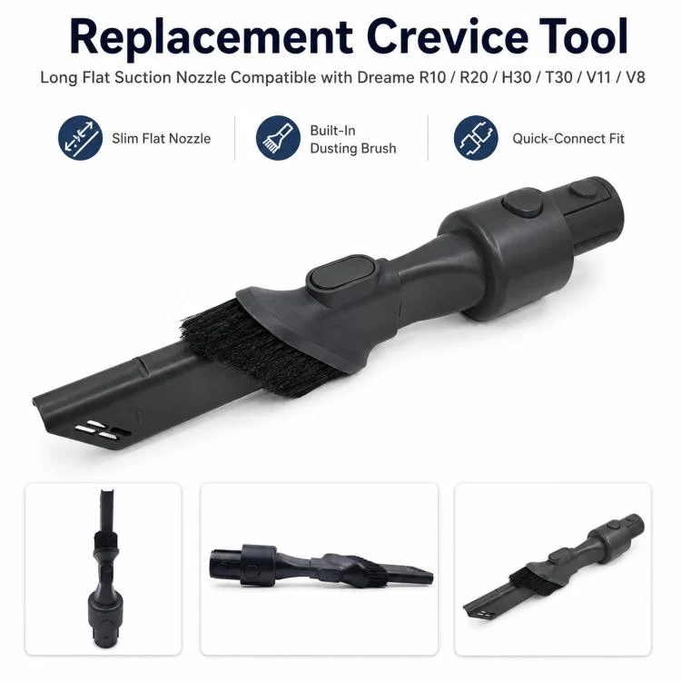 2-Piece Vacuum Attachment Kit Long Crevice Tool & Dusting Brush For Dreame R10 / R20 / T30 / V11 / V8 / H30 Vacuums - Image 3