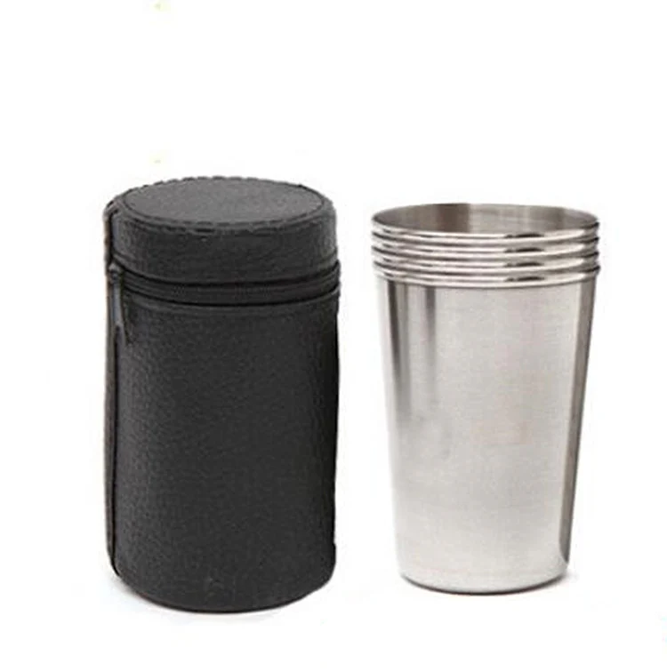 2 Sets Outdoor Mini Stainless Steel Small Wine Glass Hiking Camping Travel Portable Drinking Cup Set with Leather Case, Size:Small, Capacity:30ml - Image 2