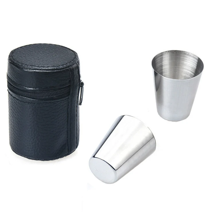 2 Sets Outdoor Mini Stainless Steel Small Wine Glass Hiking Camping Travel Portable Drinking Cup Set with Leather Case, Size:Small, Capacity:30ml - Image 6