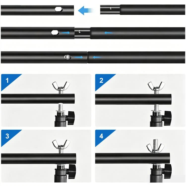 2 x 3m Thickened Photo Studio Background Support Stand Backdrop Crossbar Bracket (Black) - Image 5