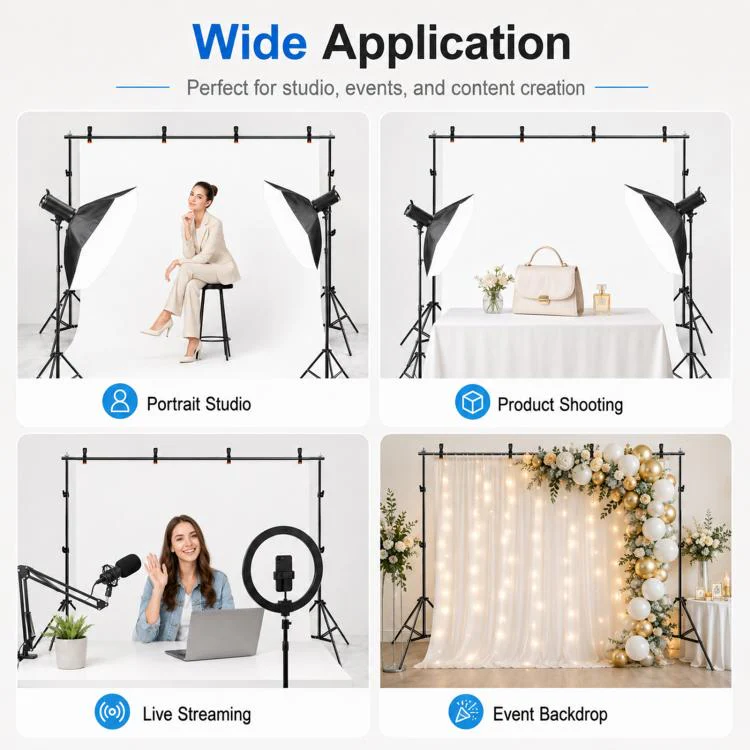 2 x 3m Thickened Photo Studio Background Support Stand Backdrop Crossbar Bracket (Black) - Image 8