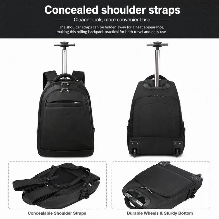 20 Inch Rolling Backpack for Travel Wheeled Laptop Backpack with Hidden Straps Carry On Trolley Bag for Business School(Purple) - Image 3