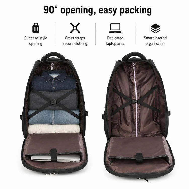 20 Inch Rolling Backpack for Travel Wheeled Laptop Backpack with Hidden Straps Carry On Trolley Bag for Business School(Purple) - Image 4