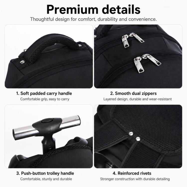 20 Inch Rolling Backpack for Travel Wheeled Laptop Backpack with Hidden Straps Carry On Trolley Bag for Business School(Purple) - Image 7