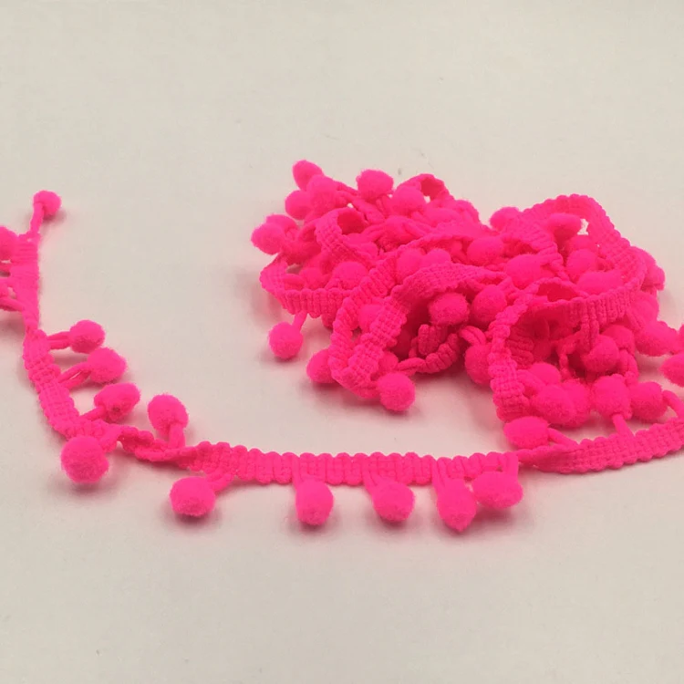 20 Yards Pompom Lace Ribbon Fur Ball Trim For Craft DIY Curtain Home Decorative Clothes Sewing Accessories(Fluorescent Rose Red) - Image 2