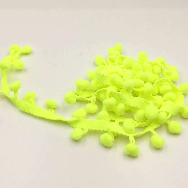 20 Yards Pompom Lace Ribbon Fur Ball Trim For Craft DIY Curtain Home Decorative Clothes Sewing Accessories(Fluorescent Yellow) - Image 2
