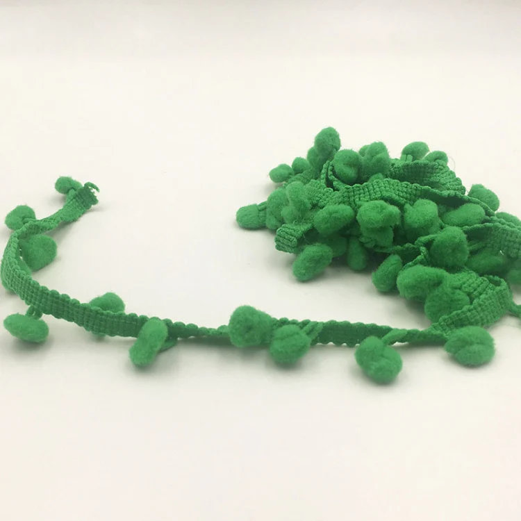 20 Yards Pompom Lace Ribbon Fur Ball Trim For Craft DIY Curtain Home Decorative Clothes Sewing Accessories(Grass Green) - Image 2