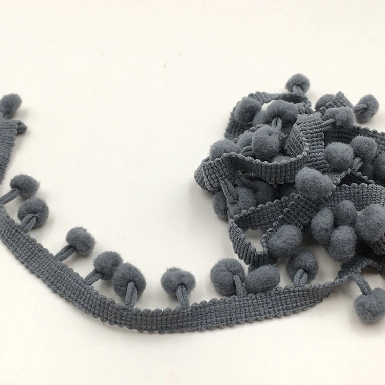 20 Yards Pompom Lace Ribbon Fur Ball Trim For Craft DIY Curtain Home Decorative Clothes Sewing Accessories(Light Grey)