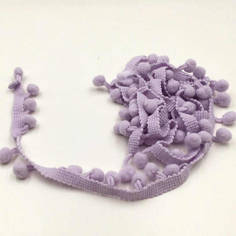 20 Yards Pompom Lace Ribbon Fur Ball Trim For Craft DIY Curtain Home Decorative Clothes Sewing Accessories(Light Purple) - Image 2