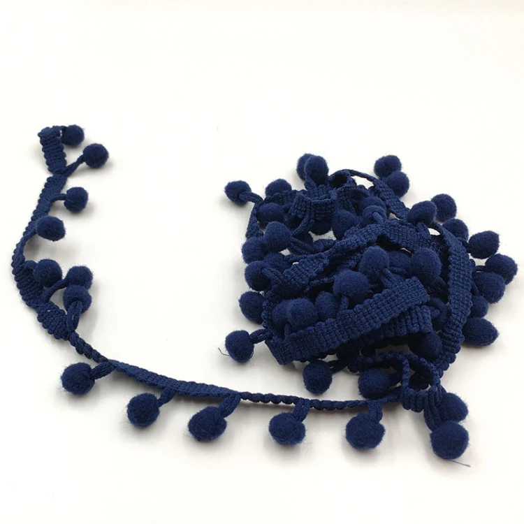 20 Yards Pompom Lace Ribbon Fur Ball Trim For Craft DIY Curtain Home Decorative Clothes Sewing Accessories(Navy) - Image 2