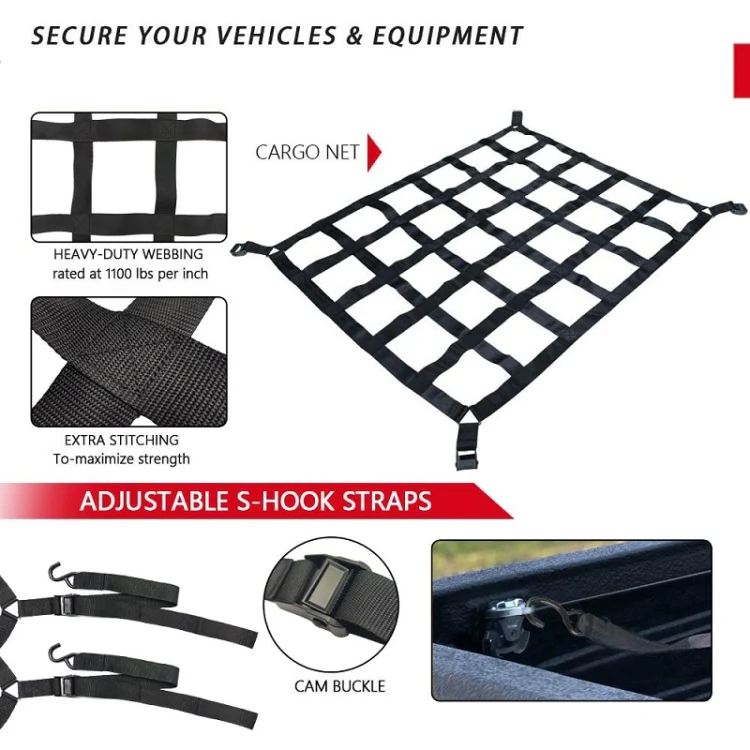 208x127cm Truck Bed Cargo Net Pickup Bed Netting Strap - Image 3