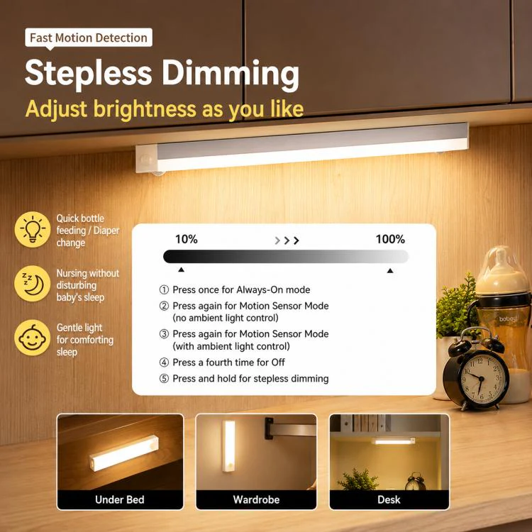 20cm 2W Intelligent Motion Sensor LED Night Light Bar Bedside Lamp(6000K White Light) - Image 9