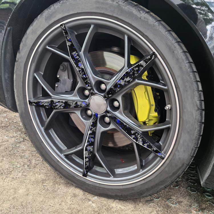 20pcs/Set Forged Gold Foil Carbon Fiber Car Wheels Decorative Sticker for Chevrolet Corvette C8 2020-, Left and Right Driver(Blue) - Image 3