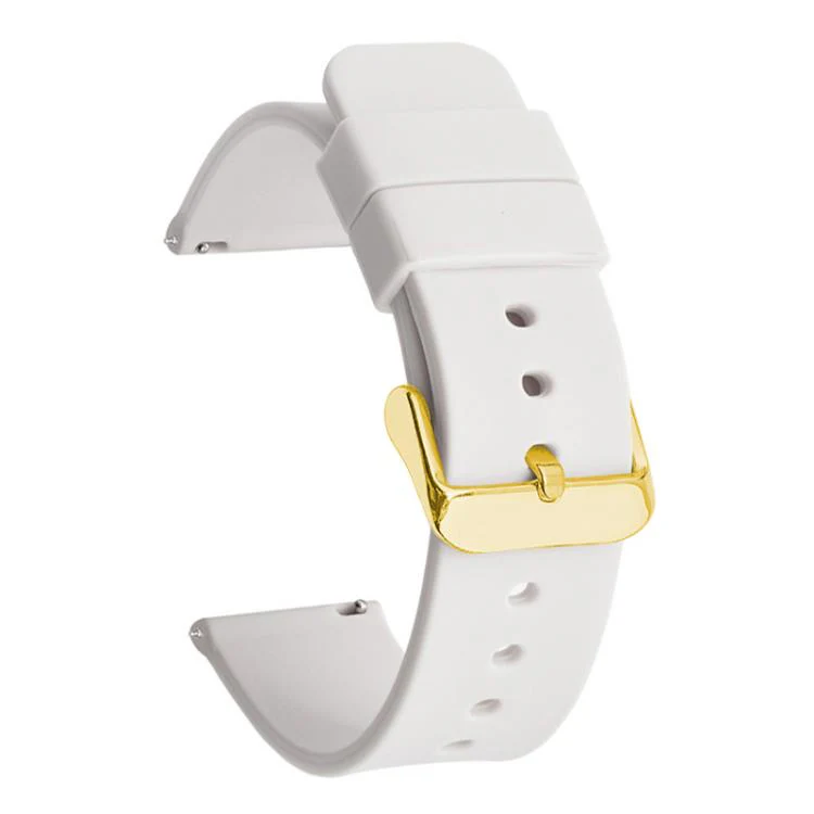 21mm xDfind Stainless Steel Gold Pin Buckle Solid Color Silicone Waterproof Watch Band(White)