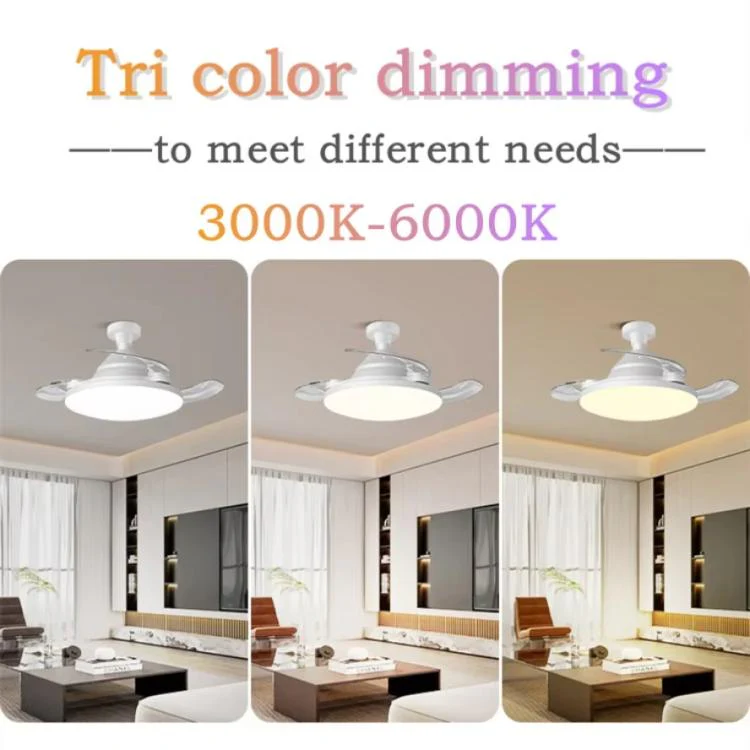 22.5-inch Invisible Blade Ceiling Fan Light with E27 Socket Dimmable LED, 3 Color Temperatures, 3 Speeds, 2H/4H Time(White) - Image 5