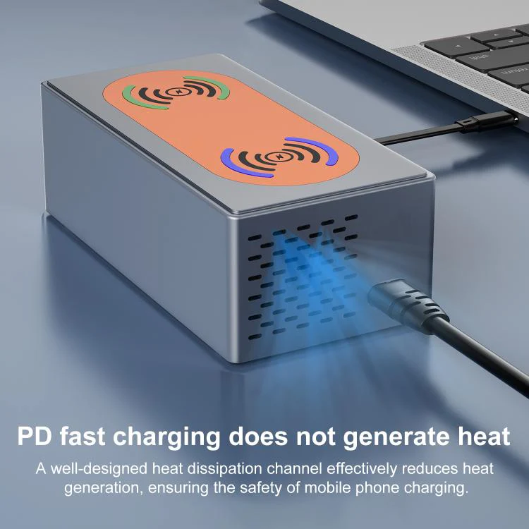 220W Multi-Port Smart Desktop Charging Station with 15W Dual Wireless Charging Function, Plug:EU Plug - Image 9