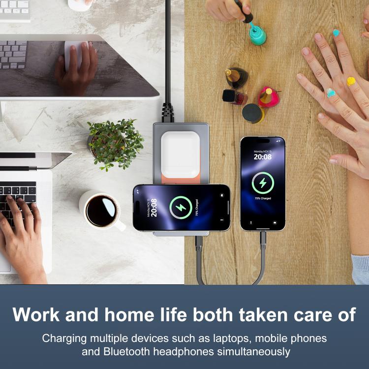 220W Multi-Port Smart Desktop Charging Station with 15W Dual Wireless Charging Function, Plug:US Plug - Image 8