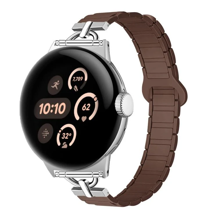 22mm D-shaped Tri-beads Magnetic Silicone Watch Band(Chocolate Color)
