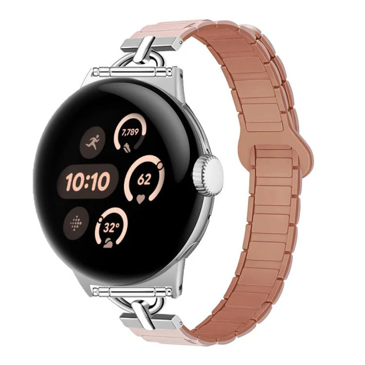 22mm D-shaped Tri-beads Magnetic Silicone Watch Band(Pink Rose Gray)