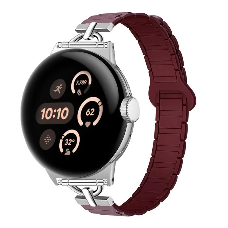 22mm D-shaped Tri-beads Magnetic Silicone Watch Band(Smoky Purple Wine Red)