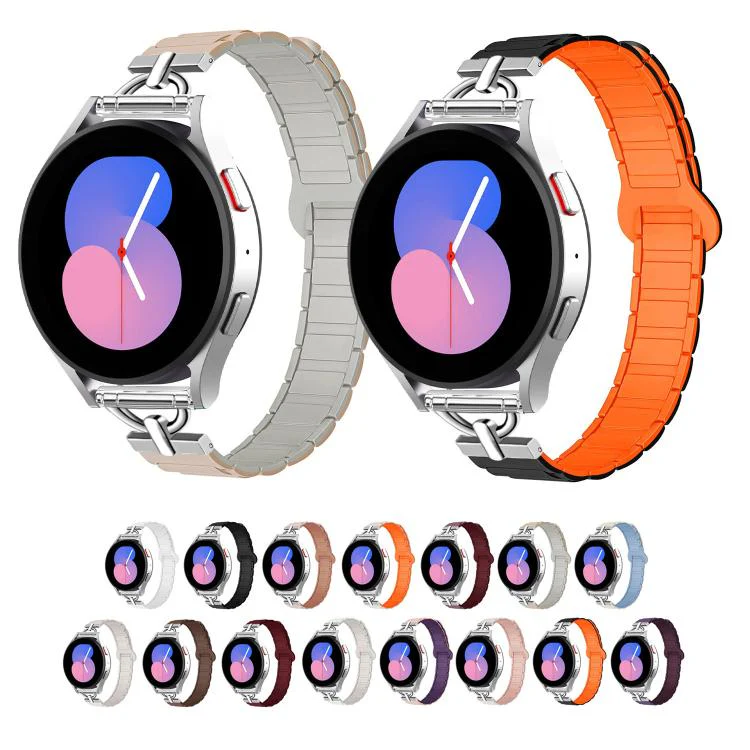22mm D-shaped Tri-beads Magnetic Silicone Watch Band(Starlight Orange) - Image 2