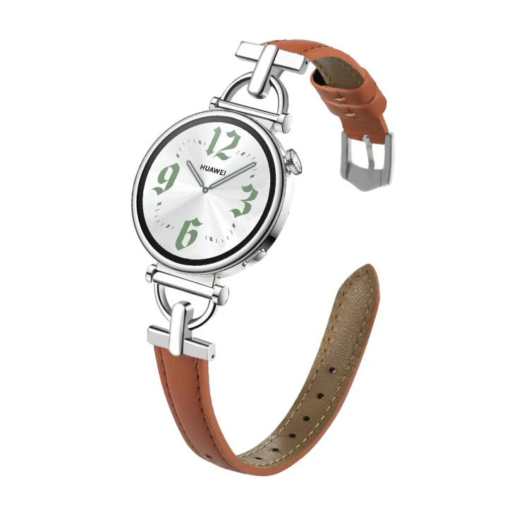 22mm Flat-Head D-shaped Metal Genuine Leather Watch Band(Brown)