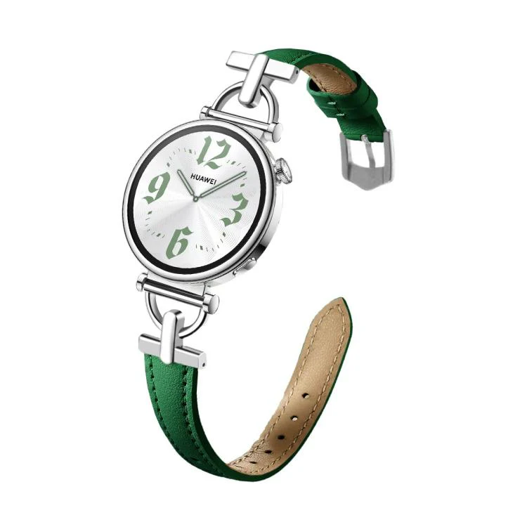 22mm Flat-Head D-shaped Metal Genuine Leather Watch Band(Green)