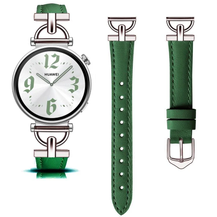 22mm Flat-Head D-shaped Metal Genuine Leather Watch Band(Green) - Image 2