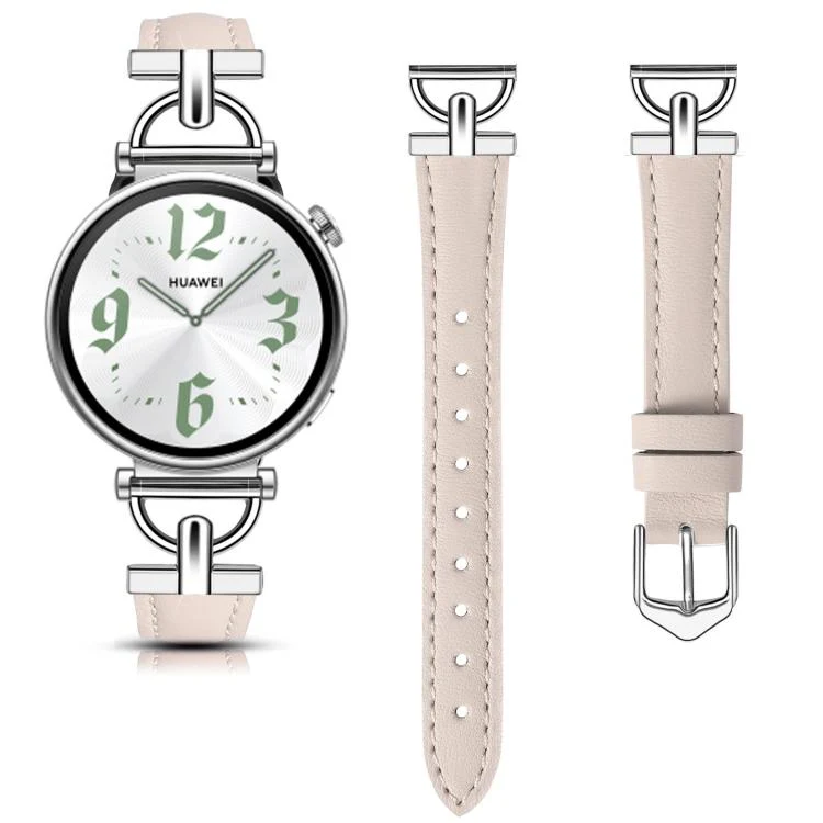 22mm Flat-Head D-shaped Metal Genuine Leather Watch Band(Light Pink) - Image 2