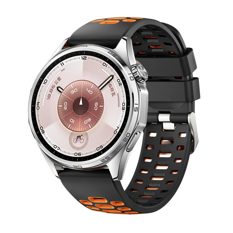 22mm Two Color Perforated Silicone Watch Band(Black Orange)
