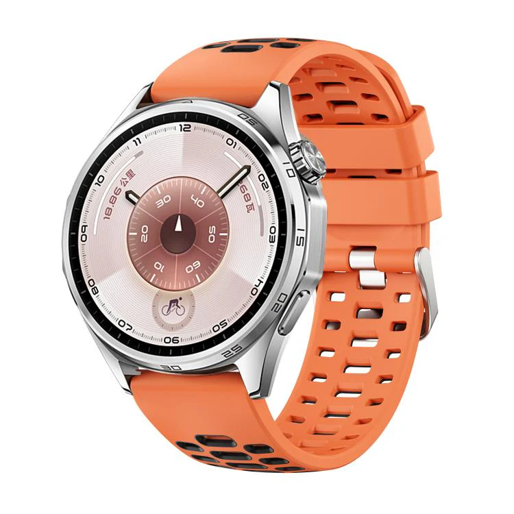 22mm Two Color Perforated Silicone Watch Band(Orange Black)