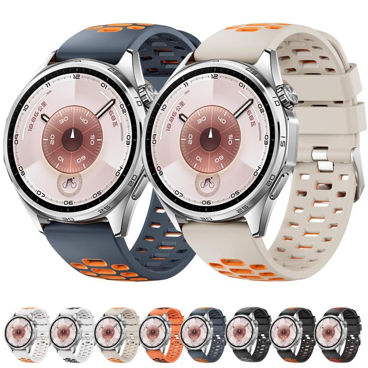 22mm Two Color Perforated Silicone Watch Band(White Orange) - Image 3