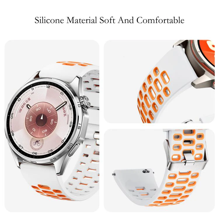 22mm Two Color Perforated Silicone Watch Band(White Orange) - Image 4