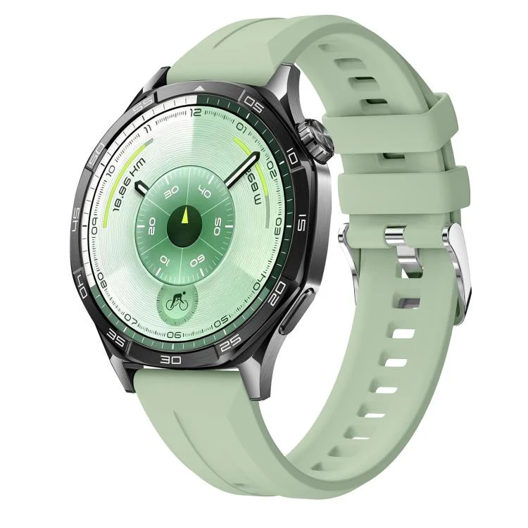 22mm Vertical Stripes Silver Buckle Solid Color Silicone Watch Band(Light Green)