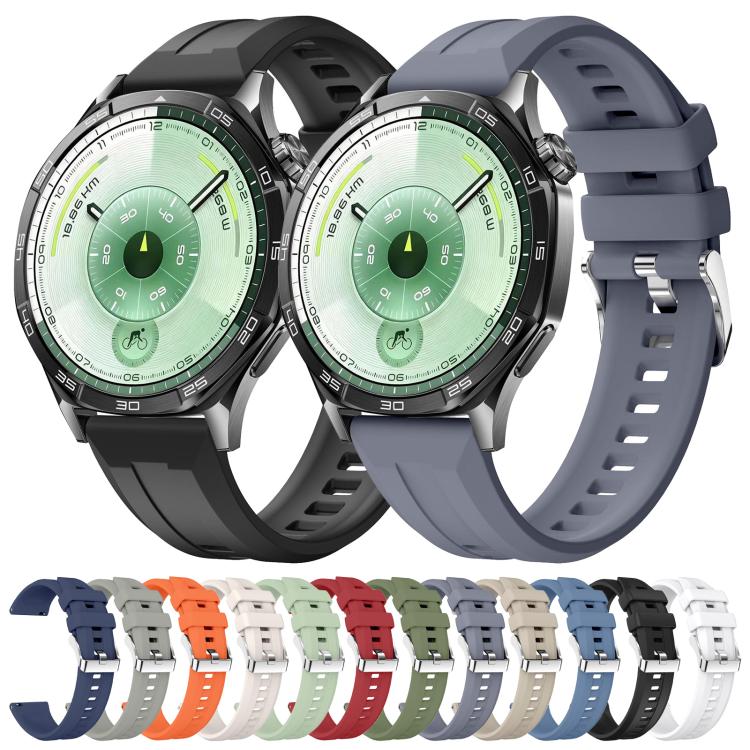 22mm Vertical Stripes Silver Buckle Solid Color Silicone Watch Band(Midnight Blue) - Image 6