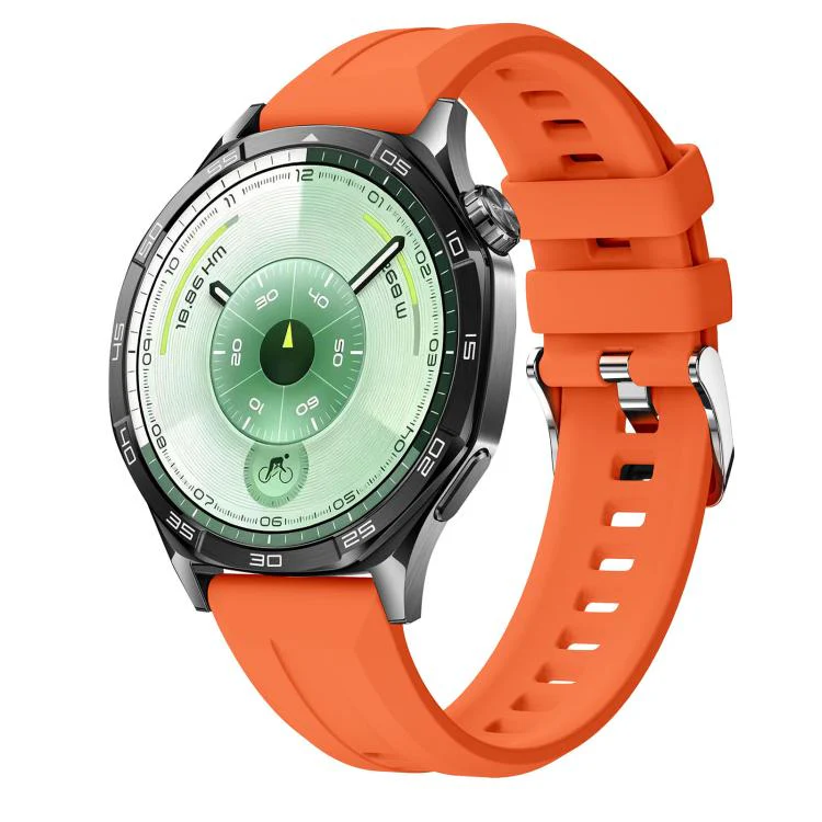 22mm Vertical Stripes Silver Buckle Solid Color Silicone Watch Band(Orange)
