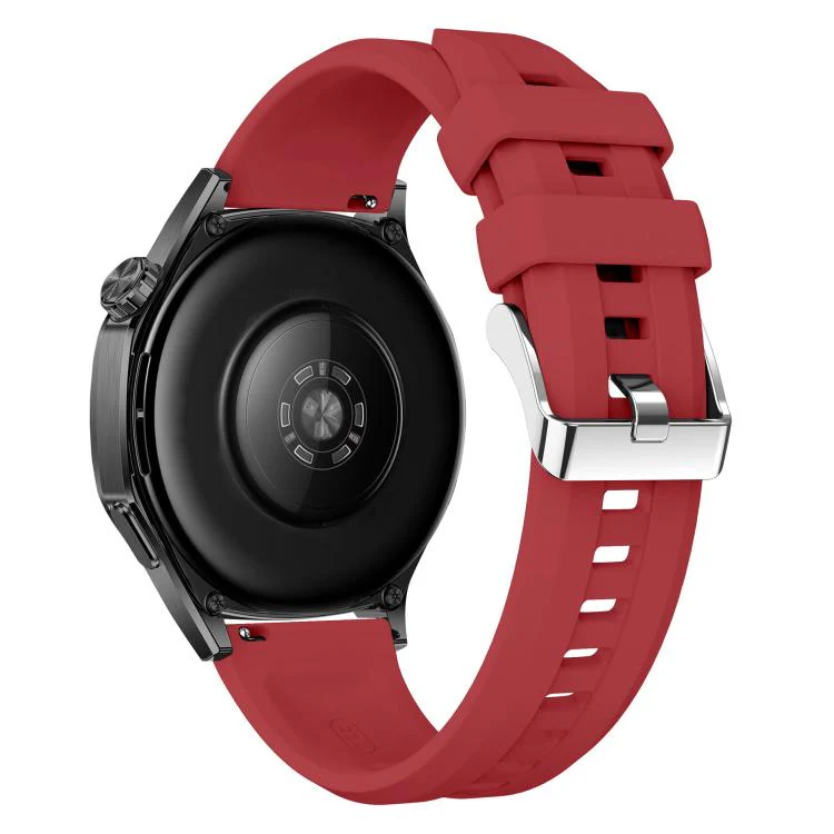 22mm Vertical Stripes Silver Buckle Solid Color Silicone Watch Band(Red) - Image 2