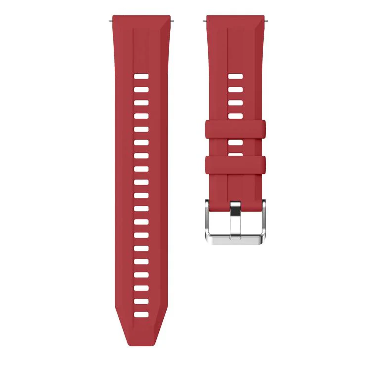 22mm Vertical Stripes Silver Buckle Solid Color Silicone Watch Band(Red) - Image 5
