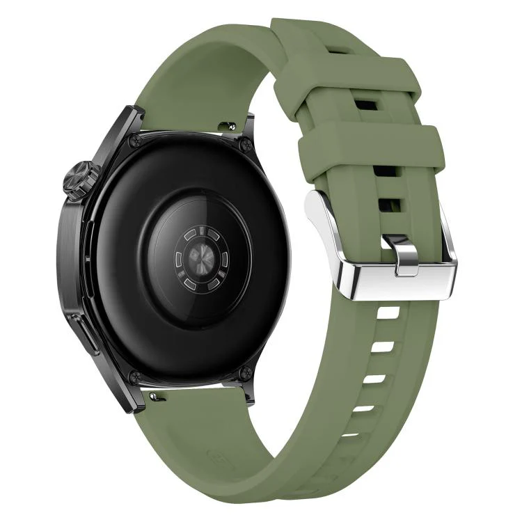 22mm Vertical Stripes Silver Buckle Solid Color Silicone Watch Band(Spruce Green) - Image 2