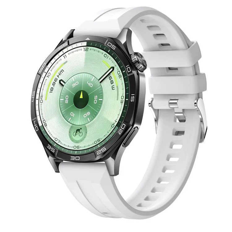 22mm Vertical Stripes Silver Buckle Solid Color Silicone Watch Band(White)