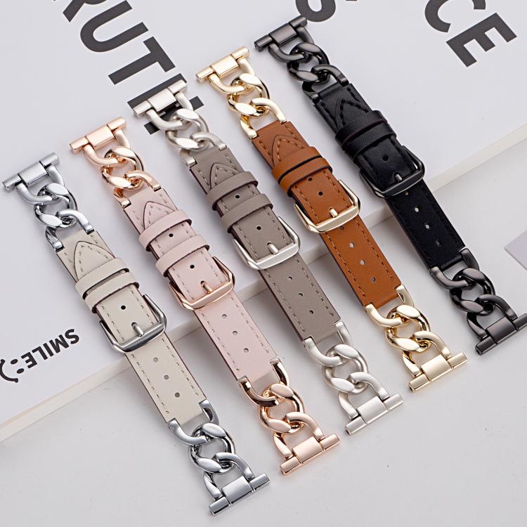 22mm xDfind Denim Chain Metal Hybrid Leather Watch Band(Silver) - Image 2