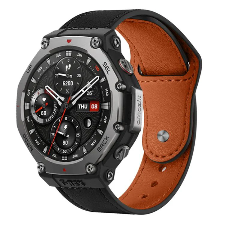 22mm xDfind Rivet Buckle Genuine Leather Watch Band(Black)