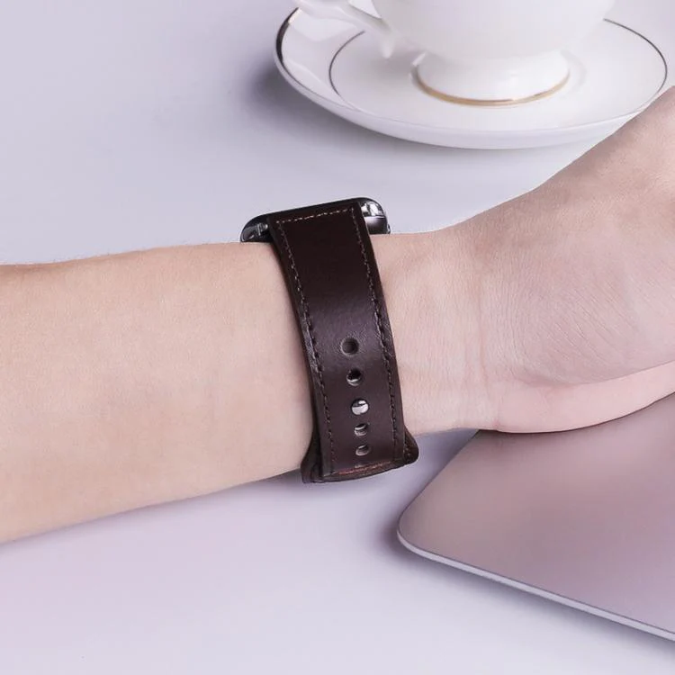 22mm xDfind Rivet Buckle Genuine Leather Watch Band(Black) - Image 8