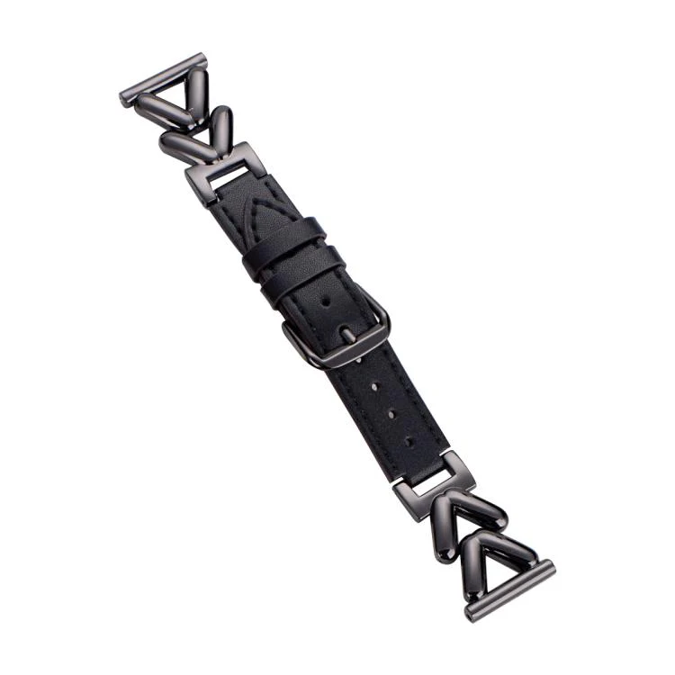 22mm xDfind V-shaped Metal Hybrid Leather Watch Band(Black)