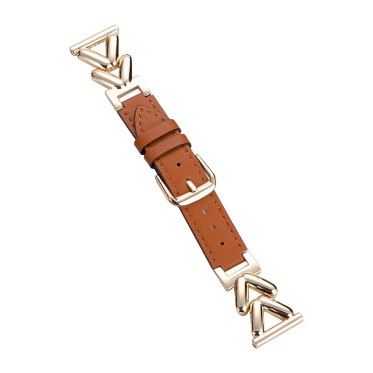 22mm xDfind V-shaped Metal Hybrid Leather Watch Band(Gold)