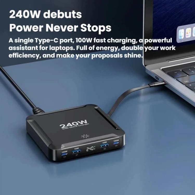 240W Smart Fast Charger With Magnetic USB Retractable Cable And Multi-Port Storage(EU Plug) - Image 10
