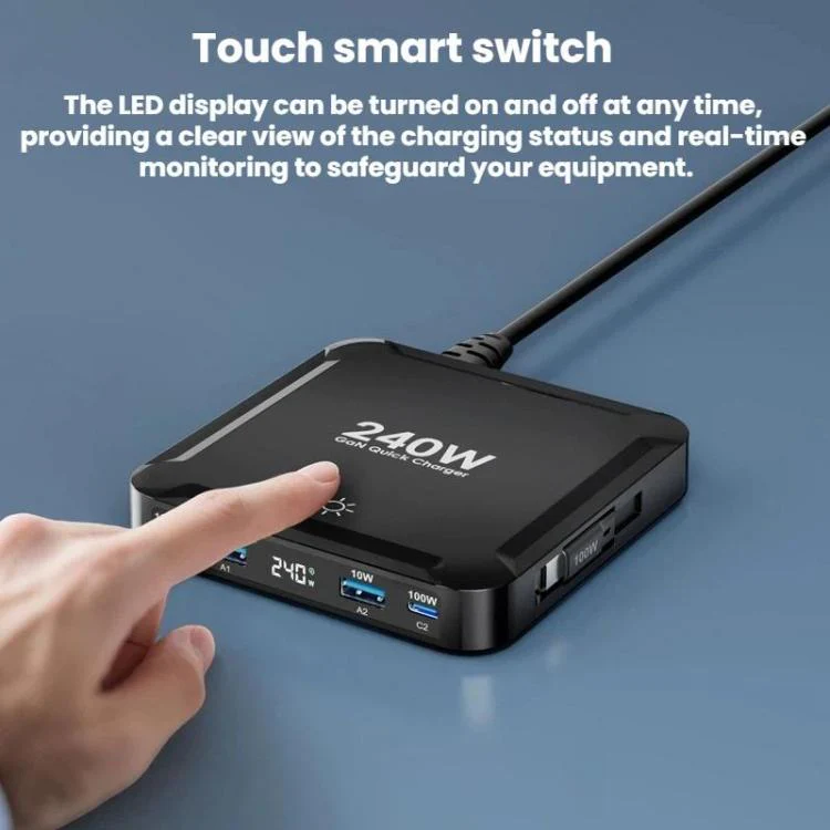 240W Smart Fast Charger With Magnetic USB Retractable Cable And Multi-Port Storage(EU Plug) - Image 4