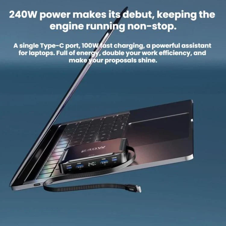240W Smart Fast Charger With Magnetic USB Retractable Cable And Multi-Port Storage(EU Plug) - Image 9