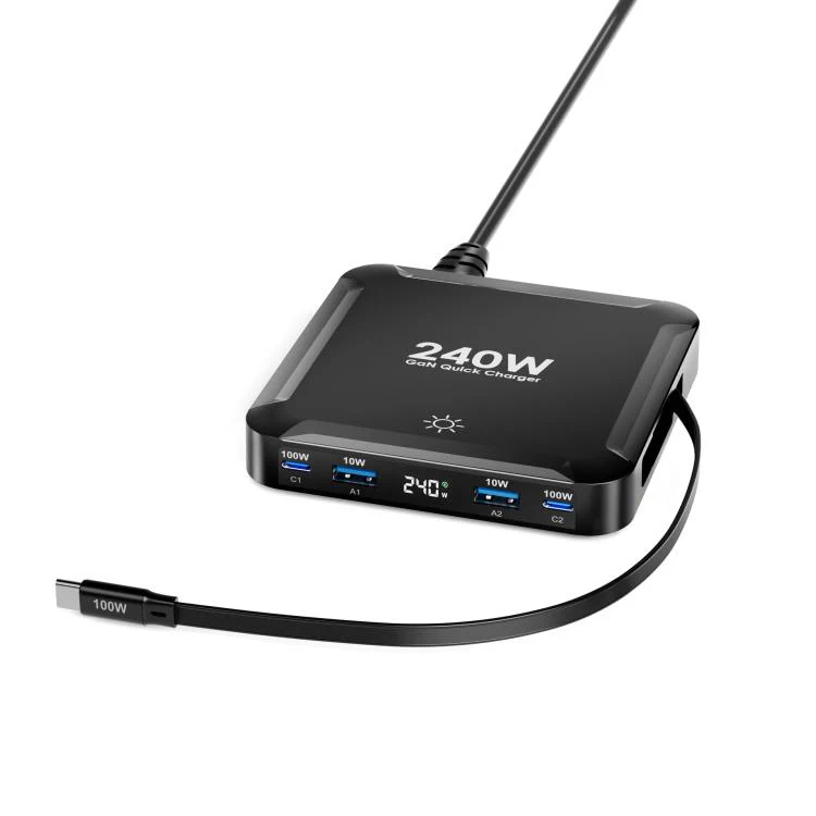 240W Smart Fast Charger With Magnetic USB Retractable Cable And Multi-Port Storage(Kor Plug)