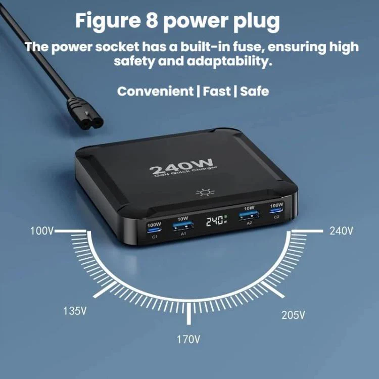 240W Smart Fast Charger With Magnetic USB Retractable Cable And Multi-Port Storage(US Plug) - Image 3